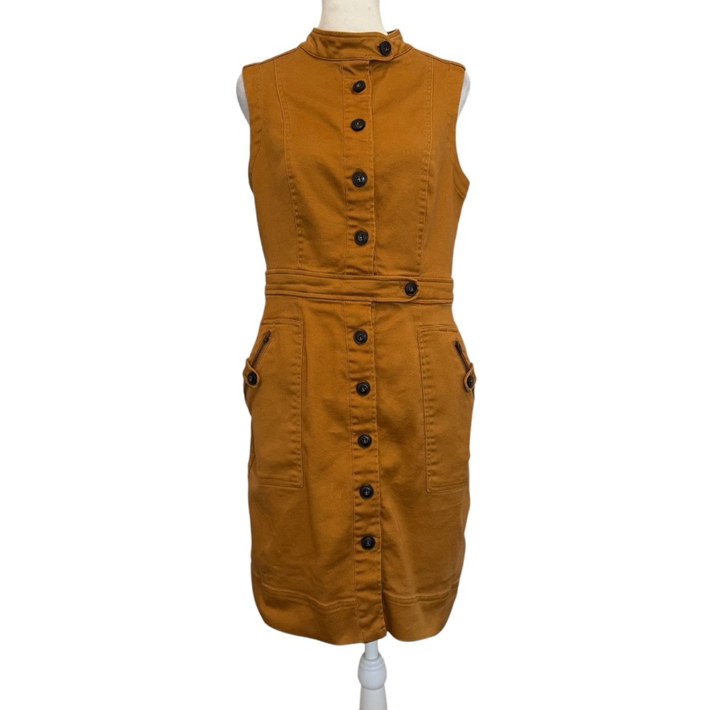 Gibson Latimer Sleeveless Dress Size S Rust Color Brown Button Down Stretchy